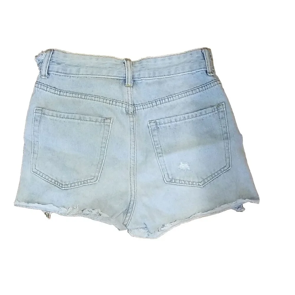 SHEIN High Rise Distressed Denim Shorts 26 Light Wash Cutoff Summer Festival Y2K
